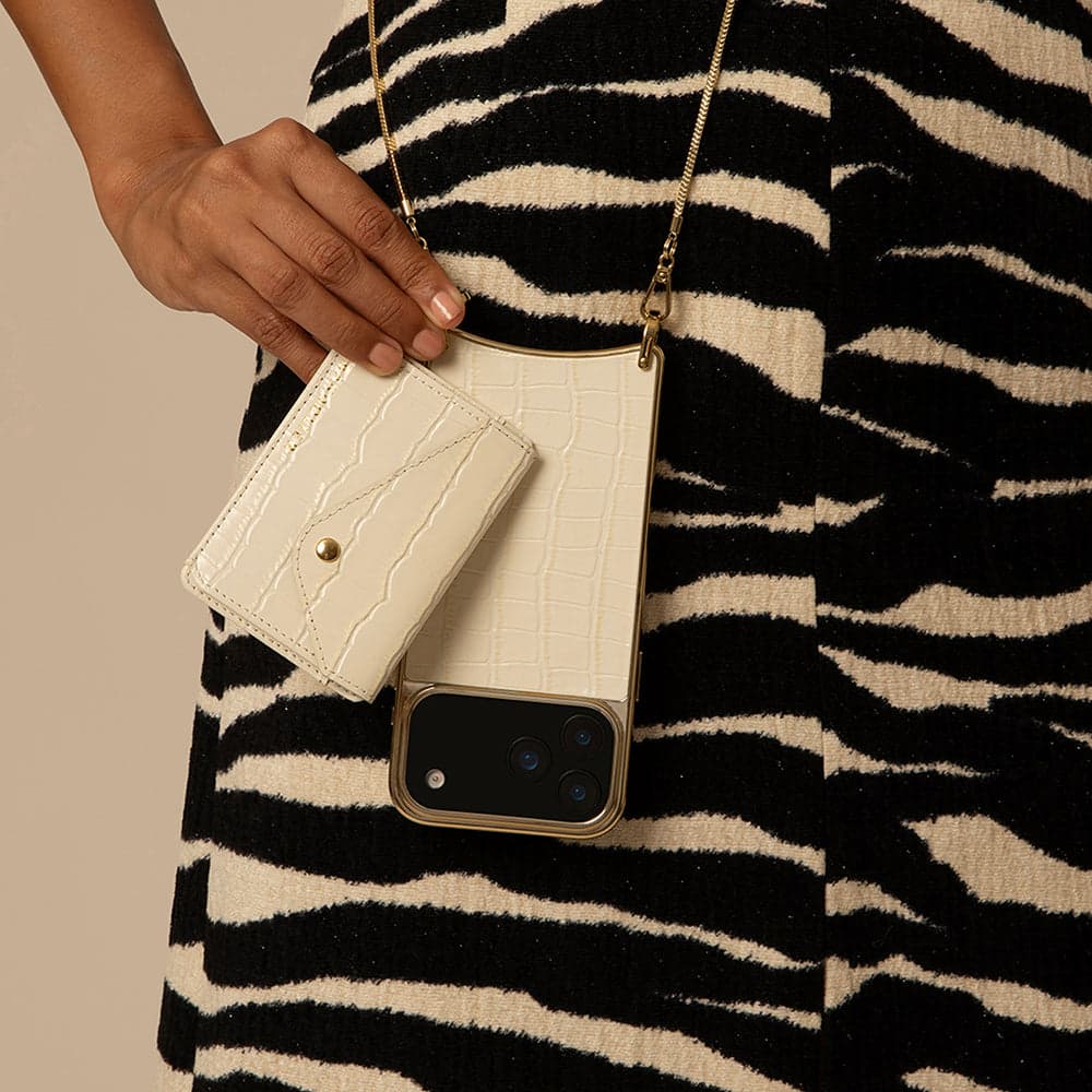 Remi Chrome Magnet Wallet - Ivory Croc/Gold
